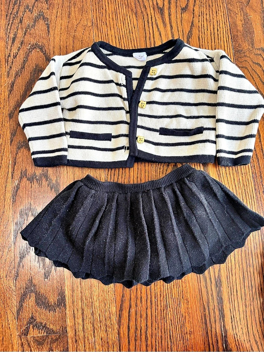 Baby Gap 6-12 months Striped Cardigan Skirt Set with gold detail